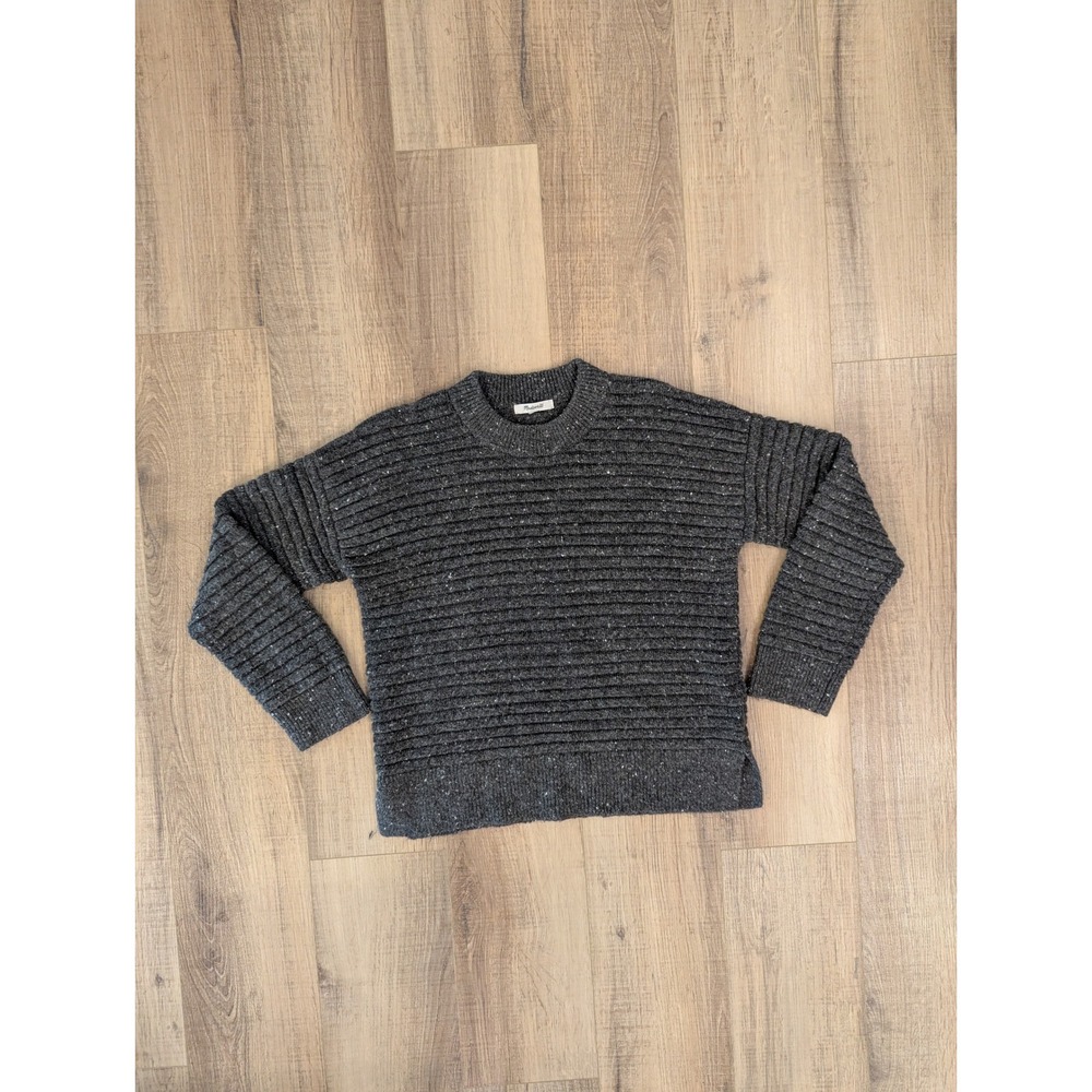 Madewell Wool Blend Ribbed Knit Crewneck Sweater Women's Small Charcoal Gray